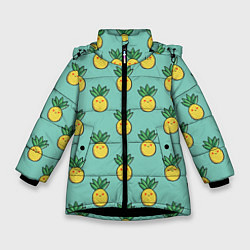 Куртка зимняя для девочки Веселые ананасы, цвет: 3D-черный