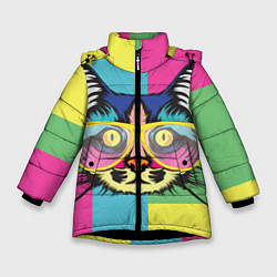Куртка зимняя для девочки Поп-арт котик, цвет: 3D-черный
