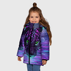 Куртка зимняя для девочки Неоновый тигр, цвет: 3D-черный — фото 2