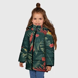 Куртка зимняя для девочки Зеленые тропики, цвет: 3D-красный — фото 2