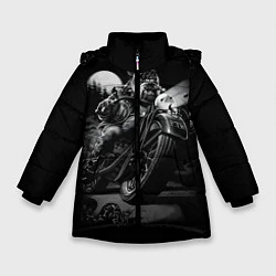 Куртка зимняя для девочки Бульдог-байкер, цвет: 3D-черный