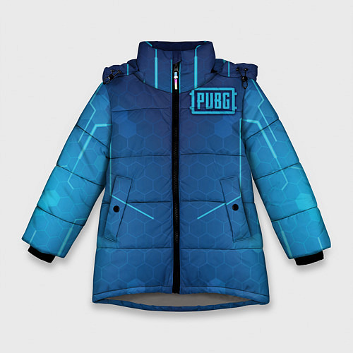 Зимняя куртка для девочки PUBG: Blue Hexagons / 3D-Светло-серый – фото 1