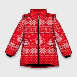 Куртка зимняя для девочки Новогодняя Ольга, цвет: 3D-черный