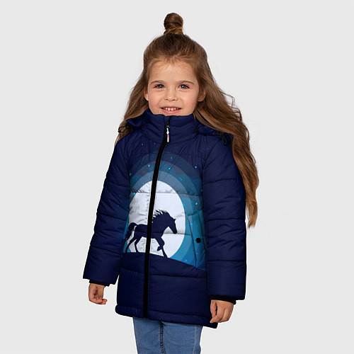 Зимняя куртка для девочки Лошадь под луной / 3D-Светло-серый – фото 3