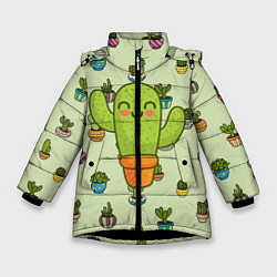 Куртка зимняя для девочки Веселый кактус, цвет: 3D-черный
