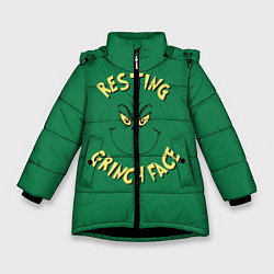 Куртка зимняя для девочки Resting Grinch Face, цвет: 3D-черный