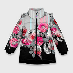 Куртка зимняя для девочки Розы в темноте, цвет: 3D-черный