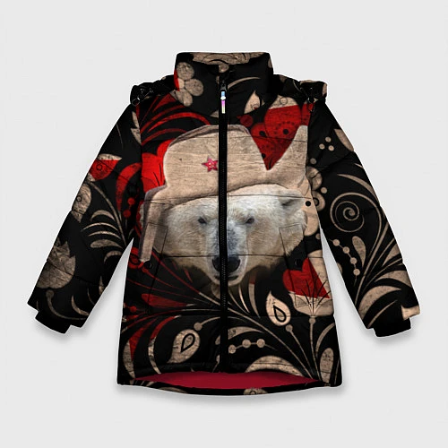 Зимняя куртка для девочки Медведь в ушанке / 3D-Красный – фото 1