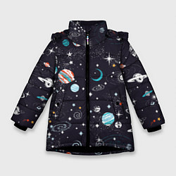 Куртка зимняя для девочки Загадочный космос, цвет: 3D-черный