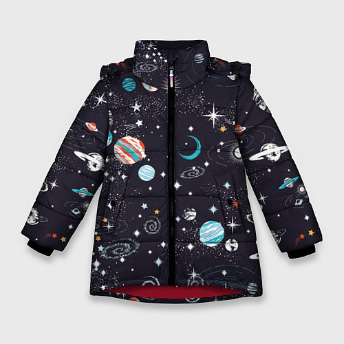 Зимняя куртка для девочки Загадочный космос / 3D-Красный – фото 1
