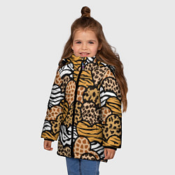 Куртка зимняя для девочки Сердца из шкур африканских животных, цвет: 3D-черный — фото 2