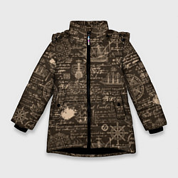 Куртка зимняя для девочки Старая рукопись путешественника, цвет: 3D-черный