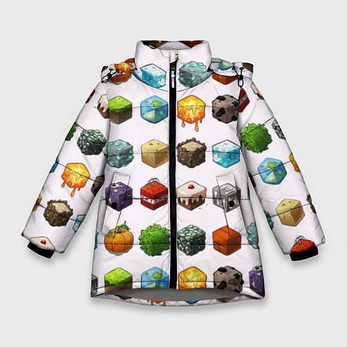 Зимняя куртка для девочки Minecraft Cubes / 3D-Светло-серый – фото 1