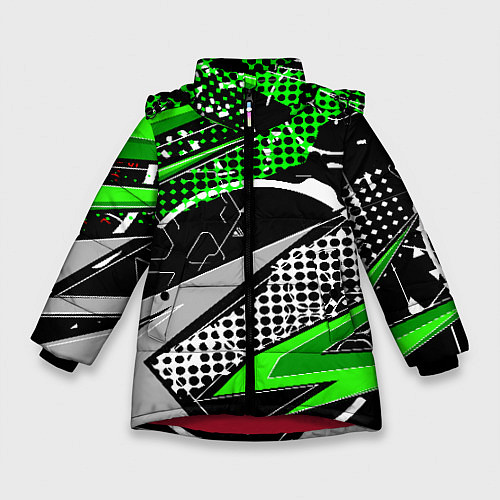 Зимняя куртка для девочки Black and green corners / 3D-Красный – фото 1