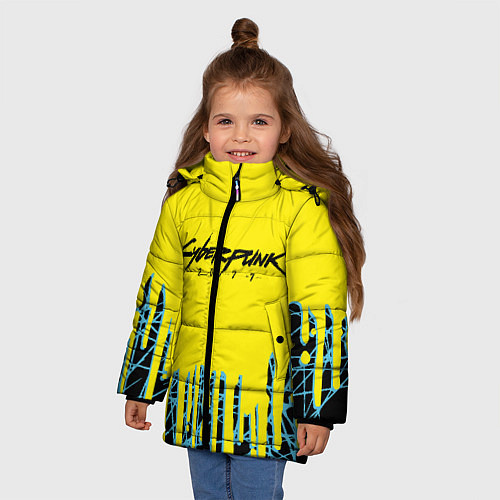 Зимняя куртка для девочки Cyberpunk 2077: Yellow Style / 3D-Светло-серый – фото 3