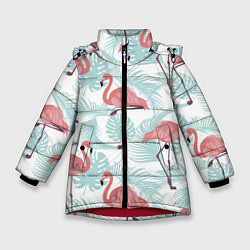 Куртка зимняя для девочки Узор фламинго и тропических растений, цвет: 3D-красный
