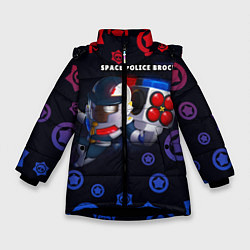 Куртка зимняя для девочки Space police brock, цвет: 3D-черный