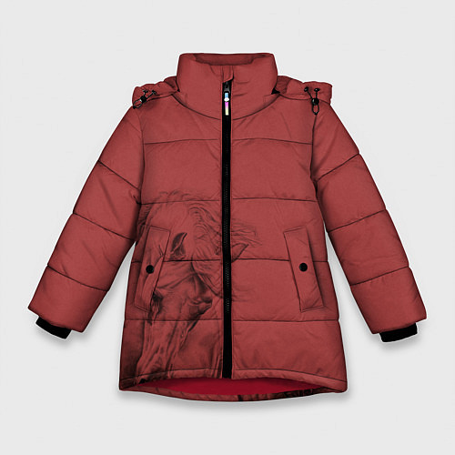 Зимняя куртка для девочки Конь на красном фоне / 3D-Красный – фото 1