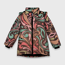 Куртка зимняя для девочки Узор хохломы, цвет: 3D-черный
