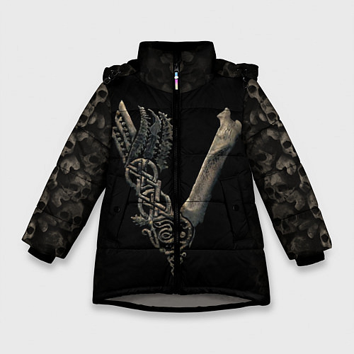 Зимняя куртка для девочки Vikings bones logo / 3D-Светло-серый – фото 1