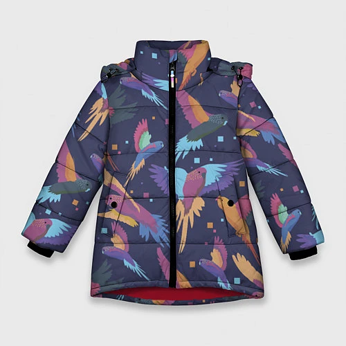 Зимняя куртка для девочки Райские попугаи / 3D-Красный – фото 1
