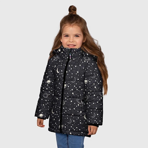 Зимняя куртка для девочки Космос / 3D-Светло-серый – фото 3
