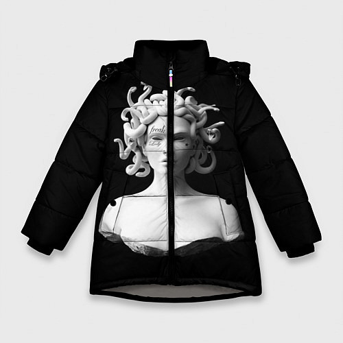 Зимняя куртка для девочки Горгона с татуировками / 3D-Светло-серый – фото 1