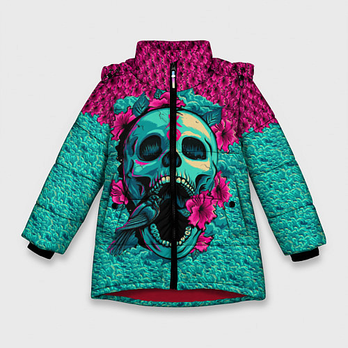 Зимняя куртка для девочки Неоновый череп / 3D-Красный – фото 1