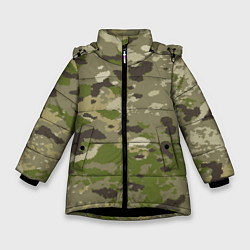 Куртка зимняя для девочки Камуфляж: болотный, цвет: 3D-черный