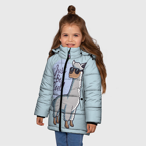 Зимняя куртка для девочки Будь крутым! Лама в очках / 3D-Светло-серый – фото 3