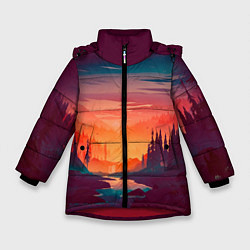 Куртка зимняя для девочки Minimal forest sunset, цвет: 3D-красный