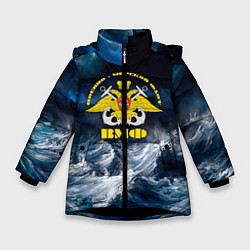 Куртка зимняя для девочки Военно-морской флот, цвет: 3D-черный