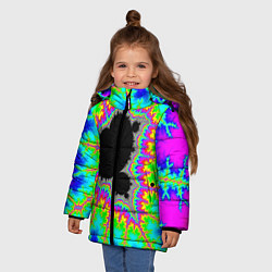 Куртка зимняя для девочки Фрактальная кислотная черная дыра - множество Манд, цвет: 3D-черный — фото 2