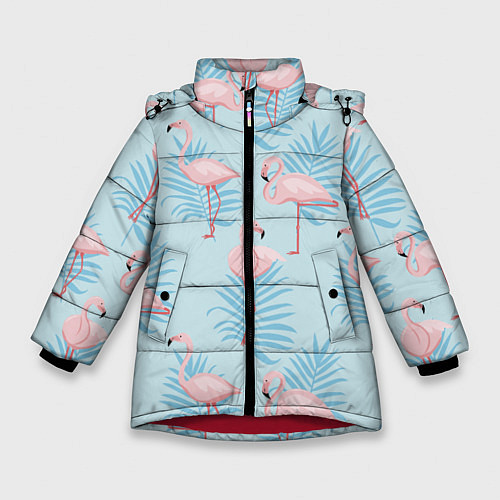 Зимняя куртка для девочки Арт с розовым фламинго / 3D-Красный – фото 1