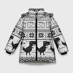 Куртка зимняя для девочки Свитер с T-rex'ами, цвет: 3D-светло-серый