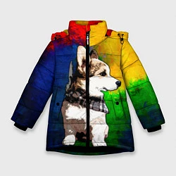 Куртка зимняя для девочки Корги, цвет: 3D-черный