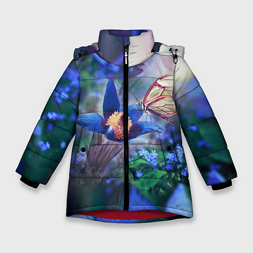 Зимняя куртка для девочки Бабочка / 3D-Красный – фото 1