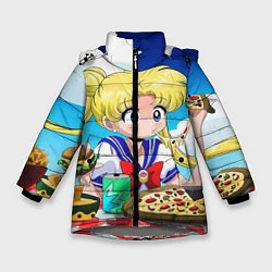 Куртка зимняя для девочки Пицца Мун, цвет: 3D-светло-серый