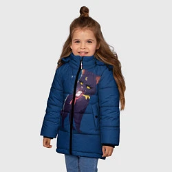 Куртка зимняя для девочки КИСА С ТЕЛЕФОНОМ, цвет: 3D-черный — фото 2