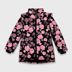 Куртка зимняя для девочки Цветок сакуры, цвет: 3D-черный