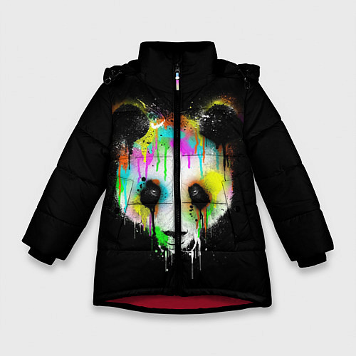 Зимняя куртка для девочки Панда в краске / 3D-Красный – фото 1