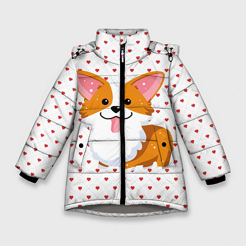 Зимняя куртка для девочки Корги / 3D-Светло-серый – фото 1