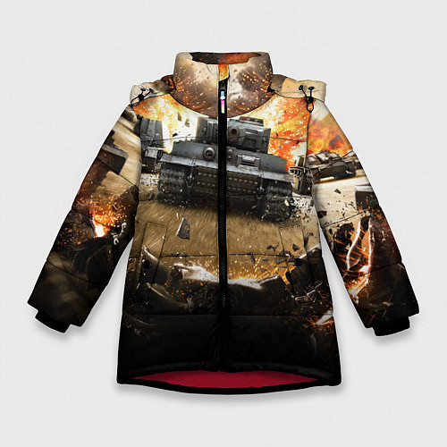 Зимняя куртка для девочки ТАНКИ / 3D-Красный – фото 1