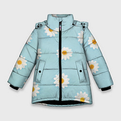 Куртка зимняя для девочки Узор с ромашками, цвет: 3D-черный