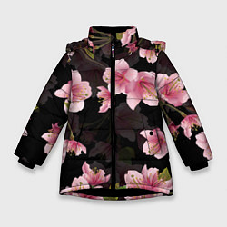 Куртка зимняя для девочки САКУРА ВИШНЯ, цвет: 3D-черный