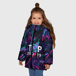 Куртка зимняя для девочки Стоп covid-19, цвет: 3D-черный — фото 2