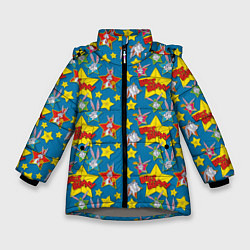 Куртка зимняя для девочки Багз Банни паттерн, цвет: 3D-светло-серый