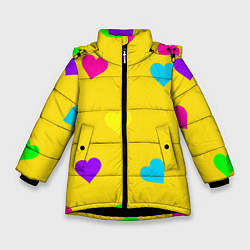 Куртка зимняя для девочки СЕРДЕЧКИ, цвет: 3D-черный