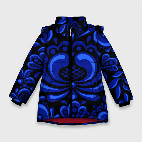 Зимняя куртка для девочки Гжель узоры / 3D-Красный – фото 1