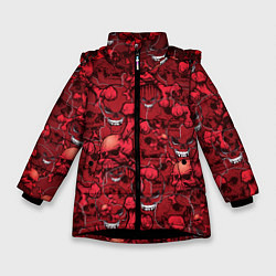 Куртка зимняя для девочки Красный череп, цвет: 3D-черный